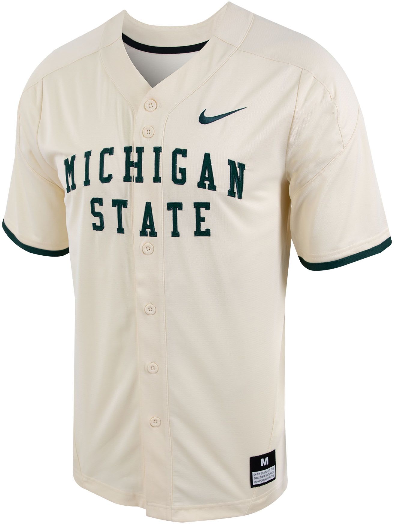 Nike Men's Michigan State Spartans White Throwback Full Button Replica Baseball Jersey