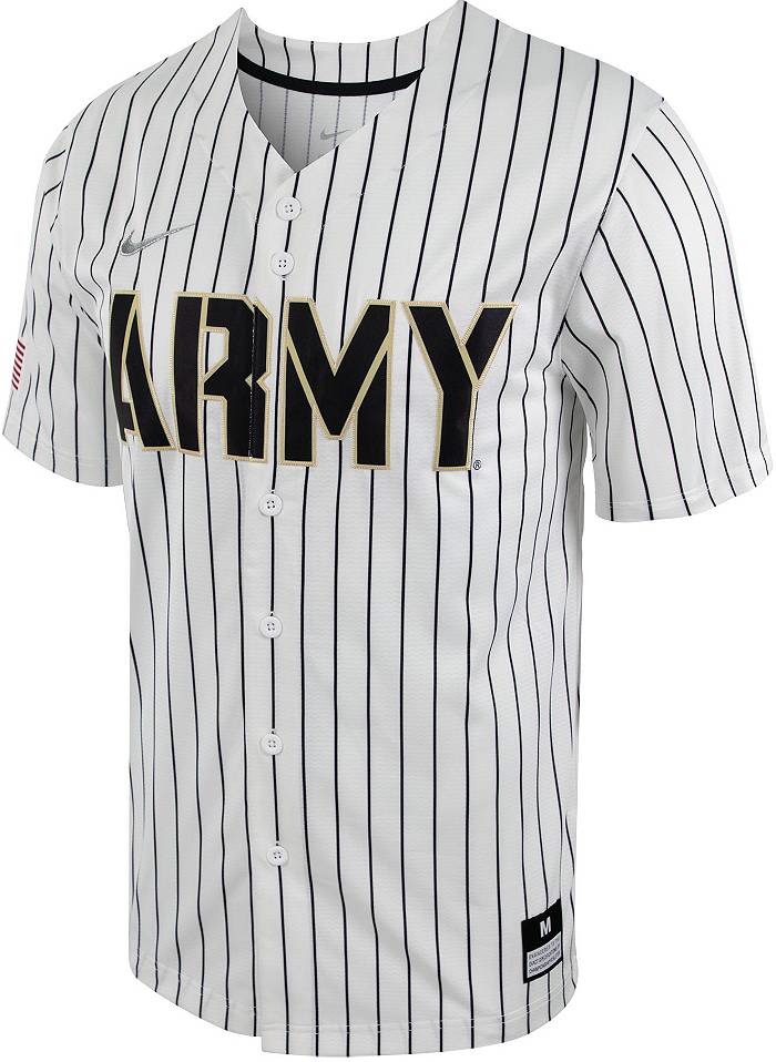 Nike Men's Army West Point Black Knights White Pinstripe Full Button Replica Baseball Jersey, Large