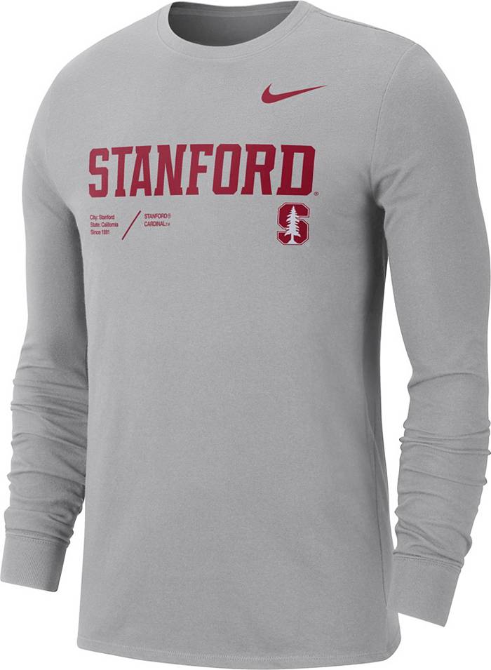 Nike Men's Stanford Cardinal Grey Dri-Fit Cotton Long Sleeve T-Shirt, XXL, Gray