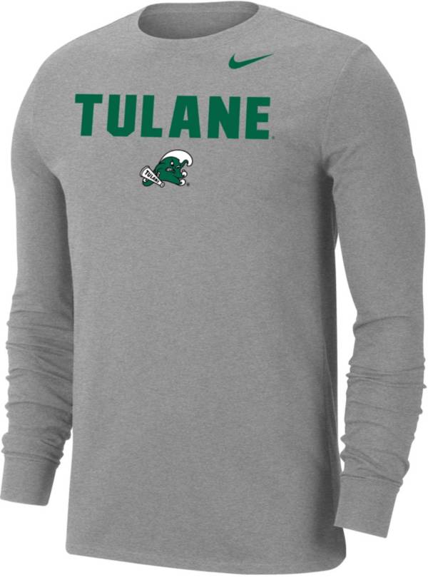 Nike Men's Tulane Green Wave Grey Dri-FIT Cotton Long Sleeve T-Shirt product image