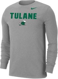 Nike Men's Tulane Green Wave Grey Dri-FIT Cotton Long Sleeve T-Shirt ...
