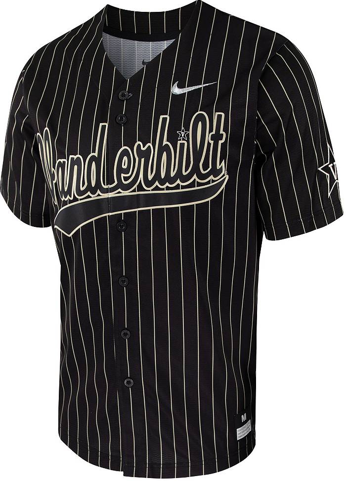 Nike Men's Vanderbilt Commodores Black Pinstripe Full Button Replica Baseball Jersey, Medium