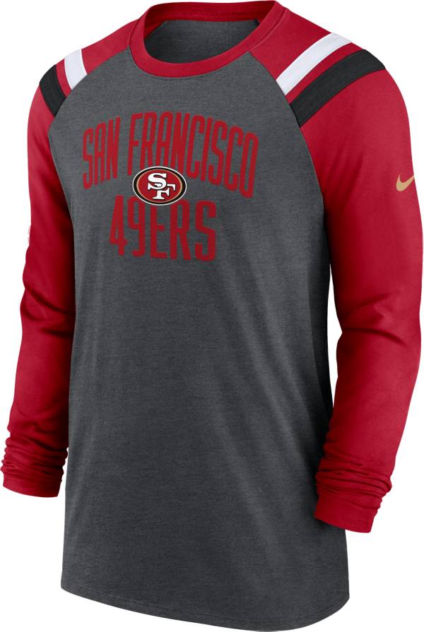 Nike Men's San Francisco 49ers Athletic Charcoal Heather/Red Long Sleeve Raglan T-Shirt product image