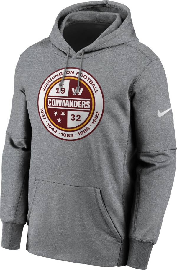 Nike Men's Washington Commanders Logo Therma-FIT Grey Pullover Hoodie