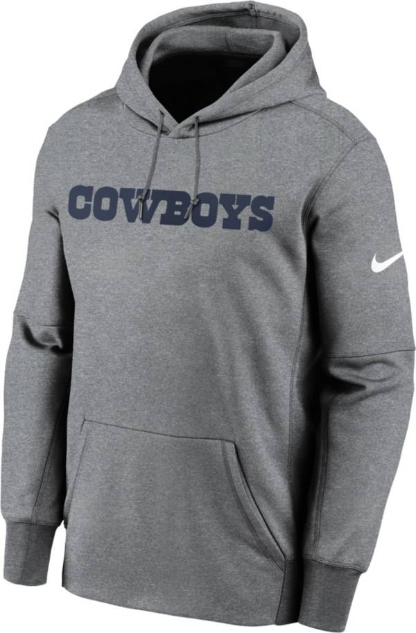 Nike Men's Dallas Cowboys Wordmark Therma-FIT Grey Pullover Hoodie