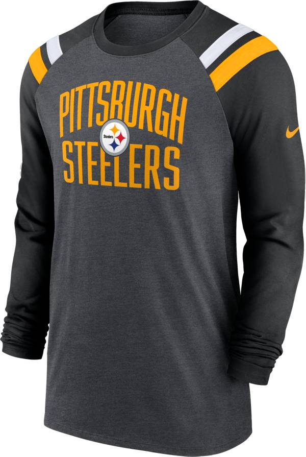 Nike Men's Pittsburgh Steelers Athletic Charcoal Heather/Black Long Sleeve Raglan T-Shirt product image