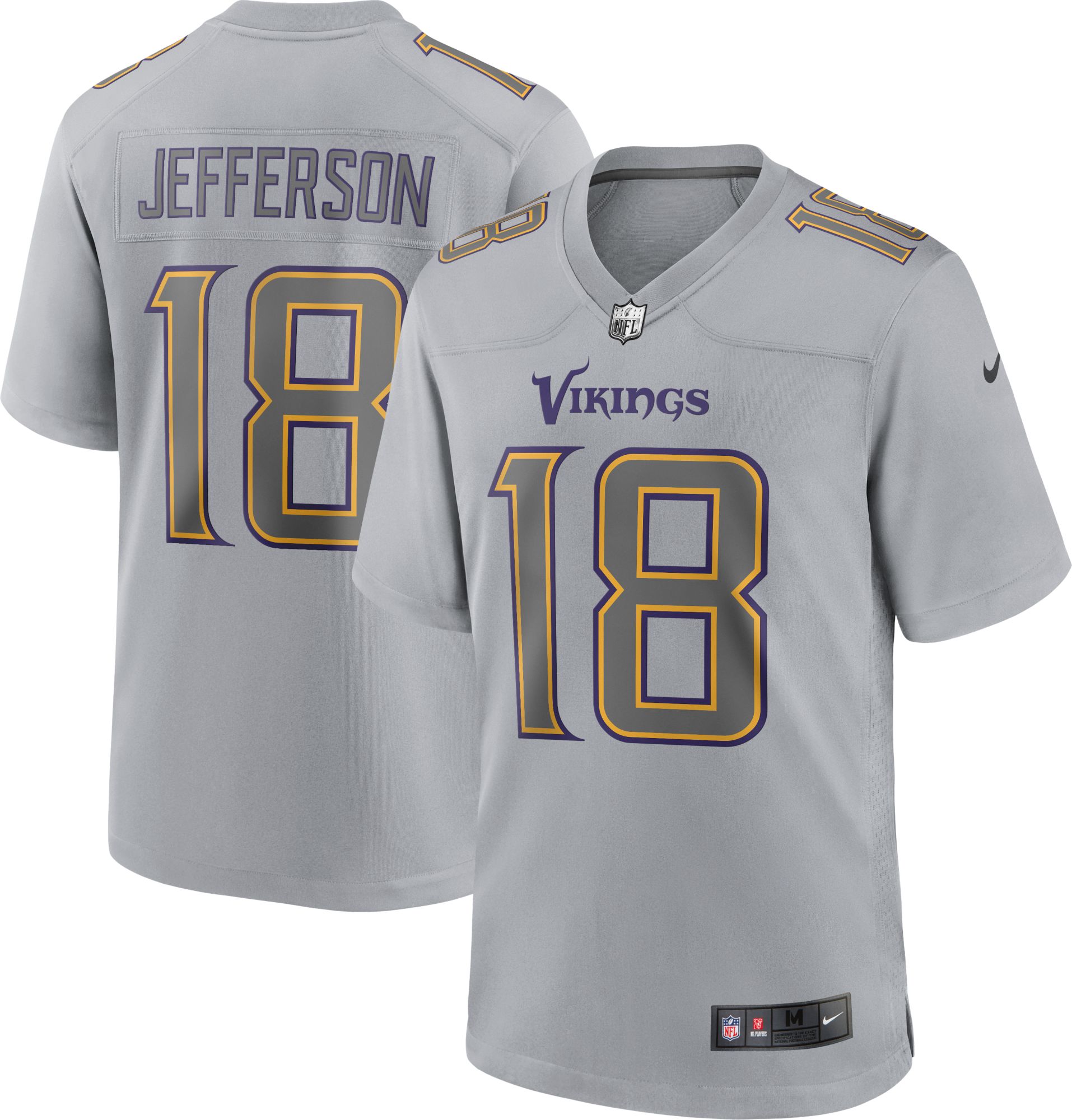 Nike Men's Minnesota Vikings Justin Jefferson #18 Atmosphere Game Jersey - Grey - M (Medium)