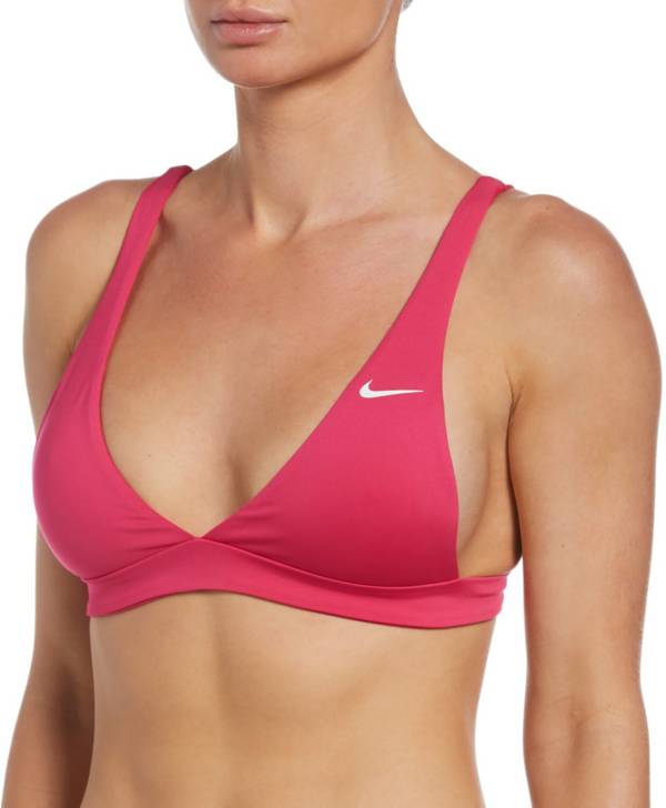 NIke Women's Athletic Swim Contrast Sport Bra Bikini Top, Pink/ Black, XS,  S, XL