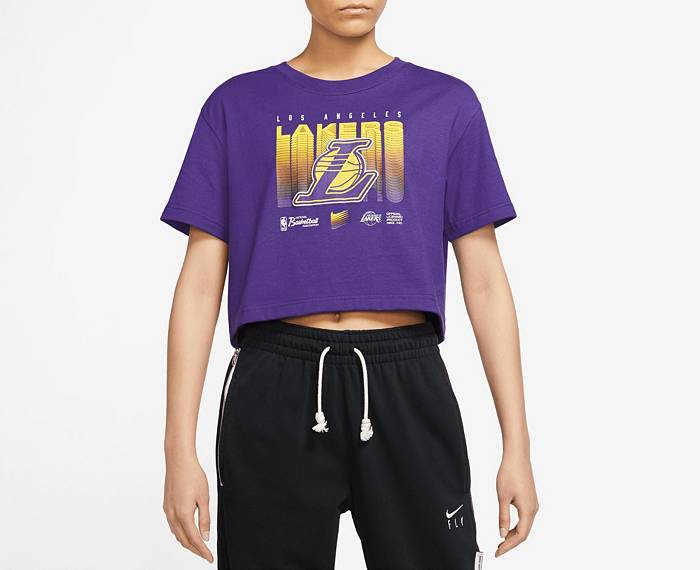 Nike Women's Los Angeles Lakers Purple Cropped Courtside T-Shirt, XL