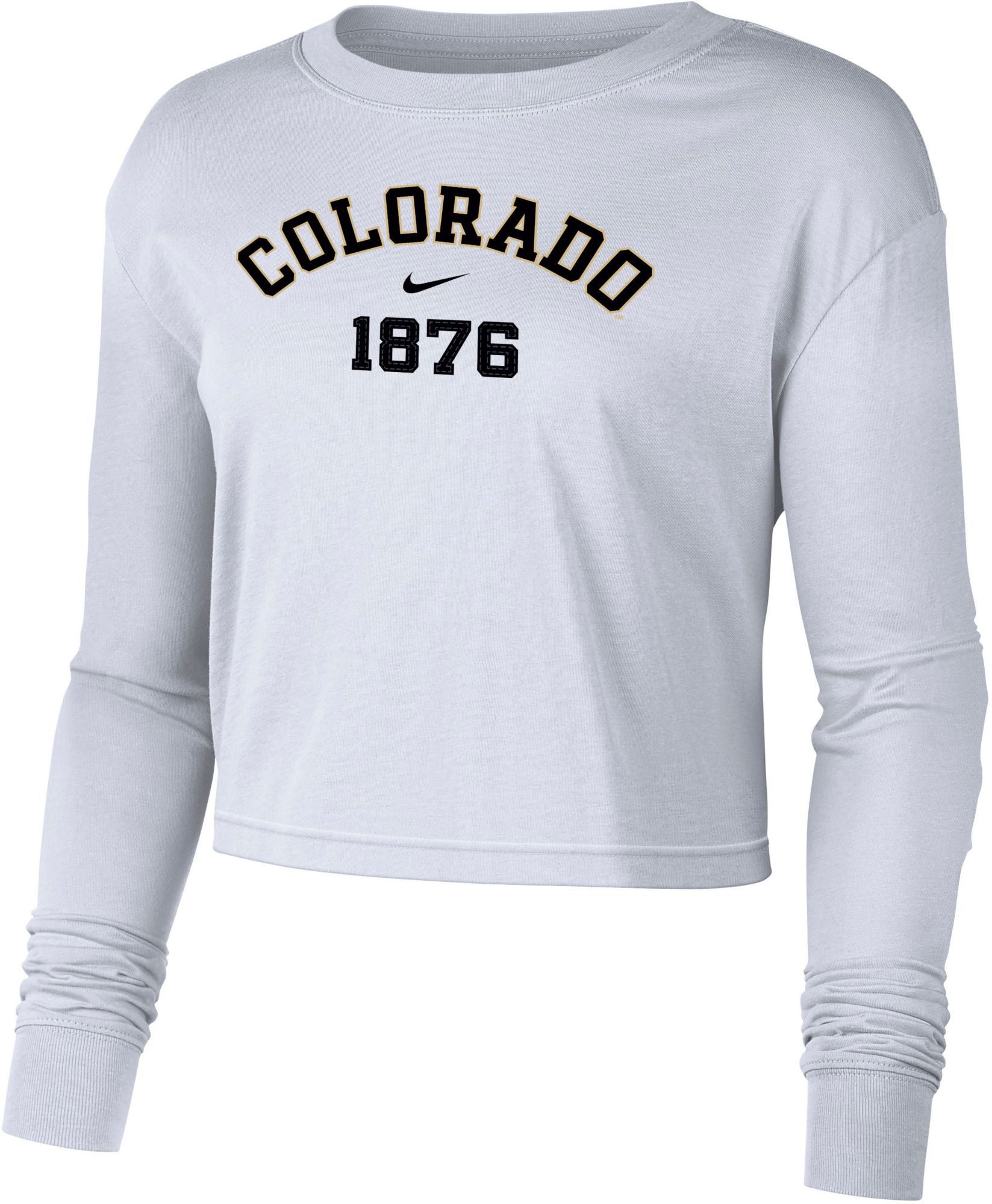 Nike Women's Colorado Buffaloes White Dri-FIT Cotton Long Sleeve Crop T-Shirt