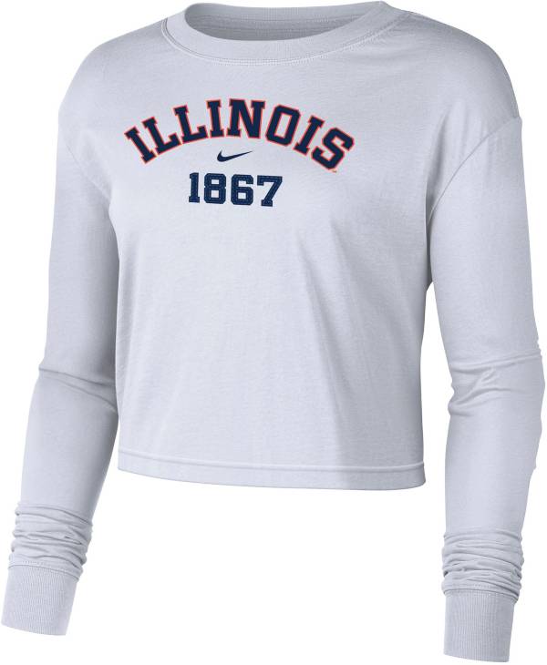 Nike Women's Illinois Fighting Illini White Dri-FIT Cotton Long Sleeve Crop T-Shirt product image