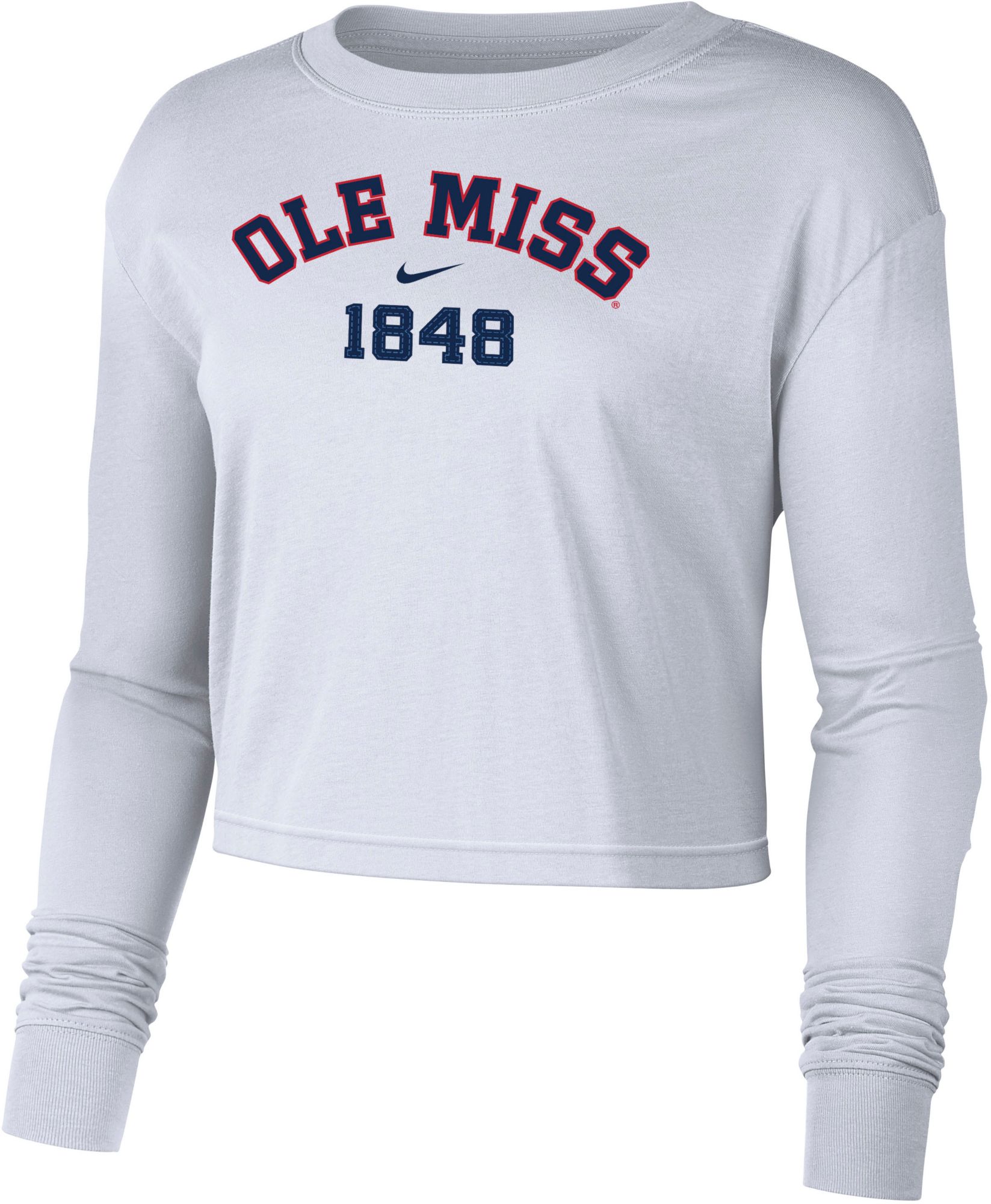Nike Women's Ole Miss Rebels White Dri-FIT Cotton Long Sleeve Crop T-Shirt