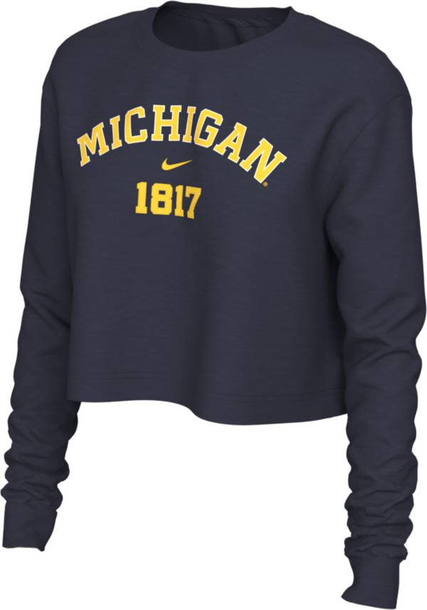 Nike Women's Michigan Wolverines Blue Cotton Cropped Long Sleeve T-Shirt product image