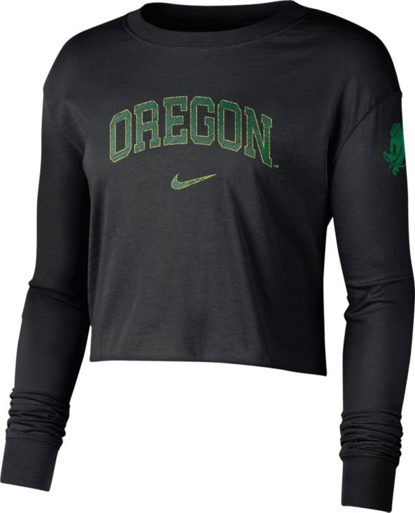 Nike Women's Oregon Ducks Black Cotton Long Sleeve Crop T-Shirt | Dick ...
