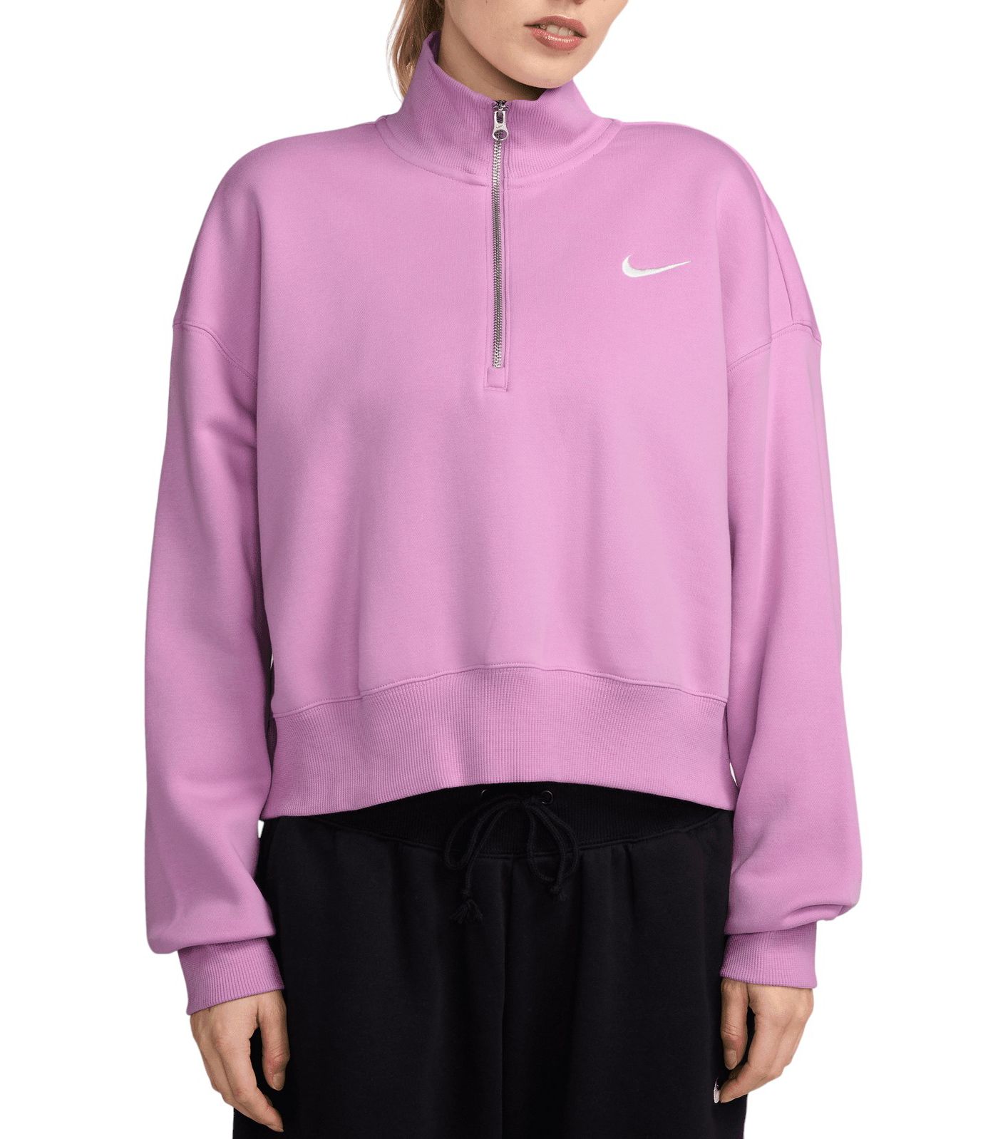 Nike Women s Sportswear Phoenix Fleece Oversized 1 2 Zip Crop Sweatshirt XS Beyond Pink