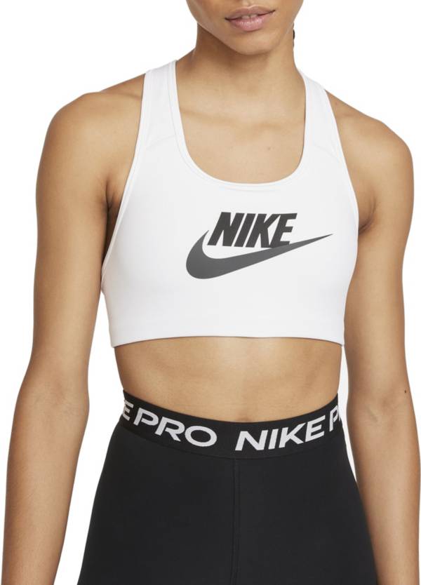 Nike Dri Fit Swoosh Metallic Graphic Sports Bra Pink