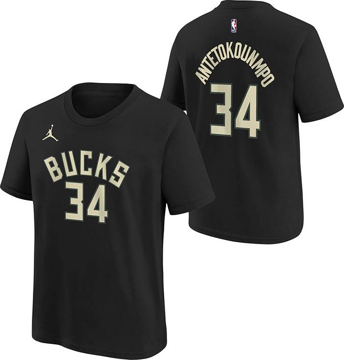 Nike Men's Milwaukee Bucks Giannis Antetokounmpo #34 Black T-Shirt, Small