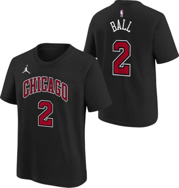 Jordan Men's Chicago Bulls Lonzo Ball #2 Black Player T-Shirt, Large