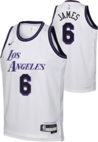 Nike Men's Los Angeles Lakers LeBron James #6 White Hardwood Classic Dri-Fit Swingman Jersey, XXL
