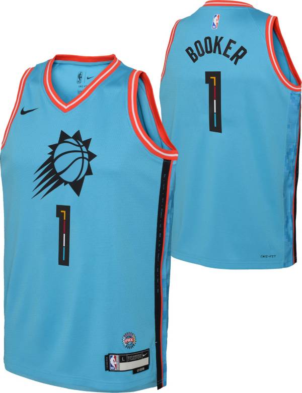 Nike Youth 2022-23 City Edition Phoenix Suns Devin Booker #1 Turquoise Dri-FIT Swingman Jersey product image