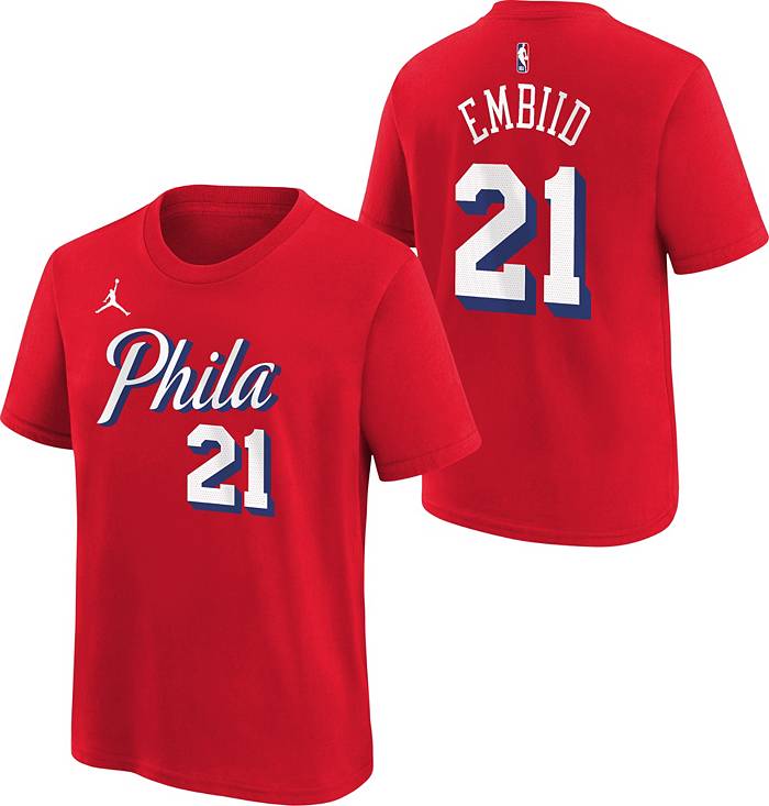 Nike Youth Philadelphia 76ers Joel Embiid #21 T-Shirt - Red - L Each