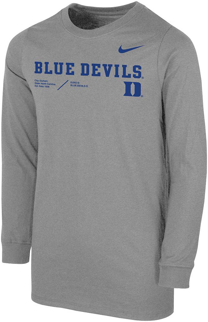 Nike Youth Duke Blue Devils Grey Dri-Fit Legend Football Team Issue Long Sleeve T-Shirt, Boys', Small, Gray