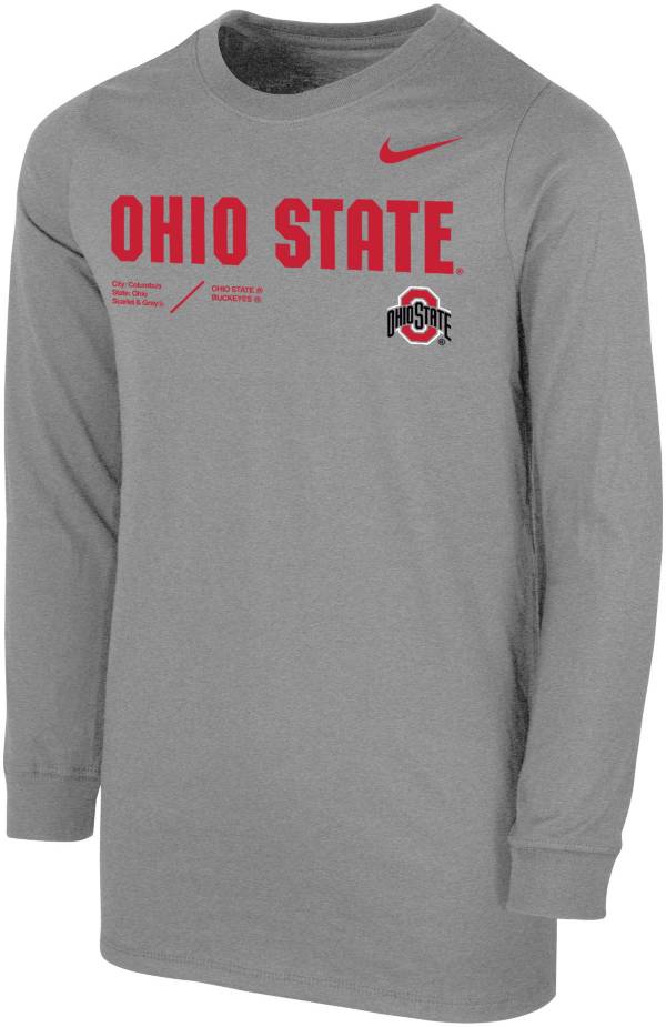 Nike Youth Ohio State Buckeyes Grey Cotton Football Sideline Team Issue Long Sleeve T-Shirt product image