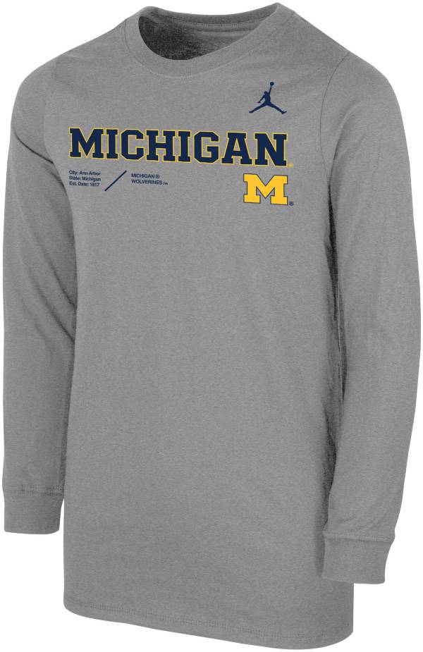 Jordan Youth Michigan Wolverines Grey Cotton Football Sideline Team Issue Long Sleeve T-Shirt product image
