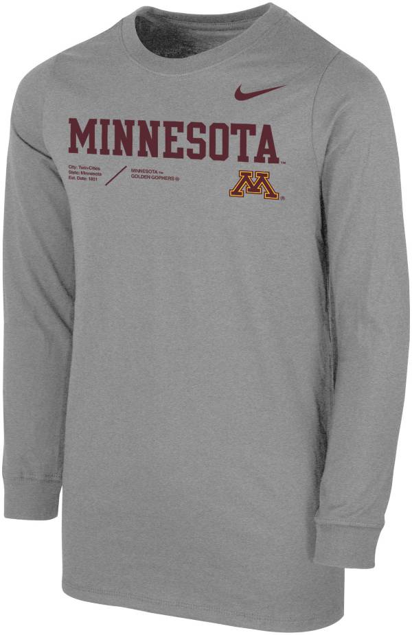 Nike Youth Minnesota Golden Gophers Grey Cotton Football Sideline Team Issue Long Sleeve T-Shirt product image