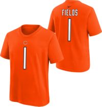 Youth Justin Fields Orange Chicago Bears Performance Name & Number Raglan  V-Neck T-Shirt