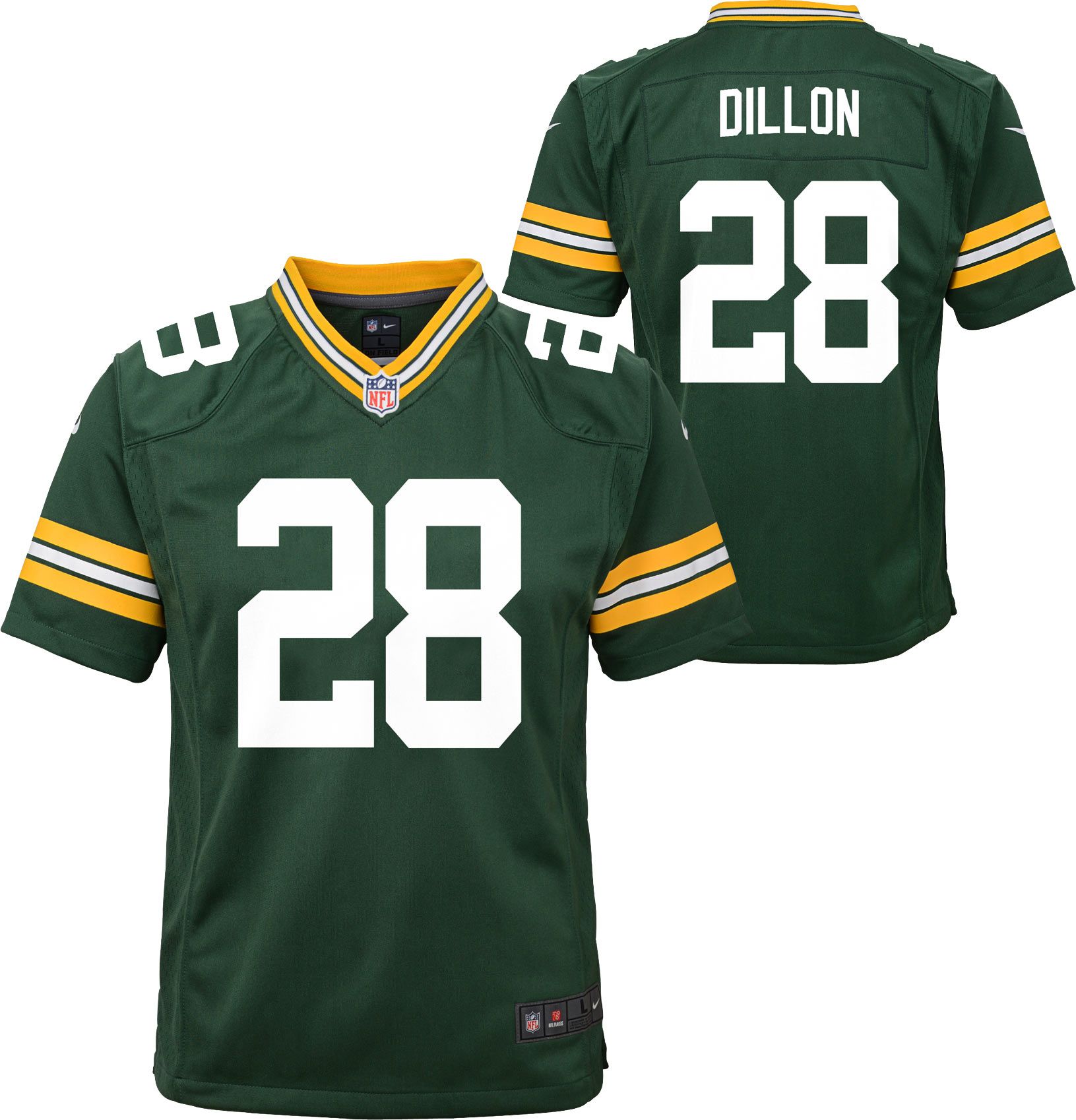 Nike Green Bay Packers No28 AJ Dillon Green Team Color Youth Stitched NFL 100th Season Vapor Untouchable Limited Jersey