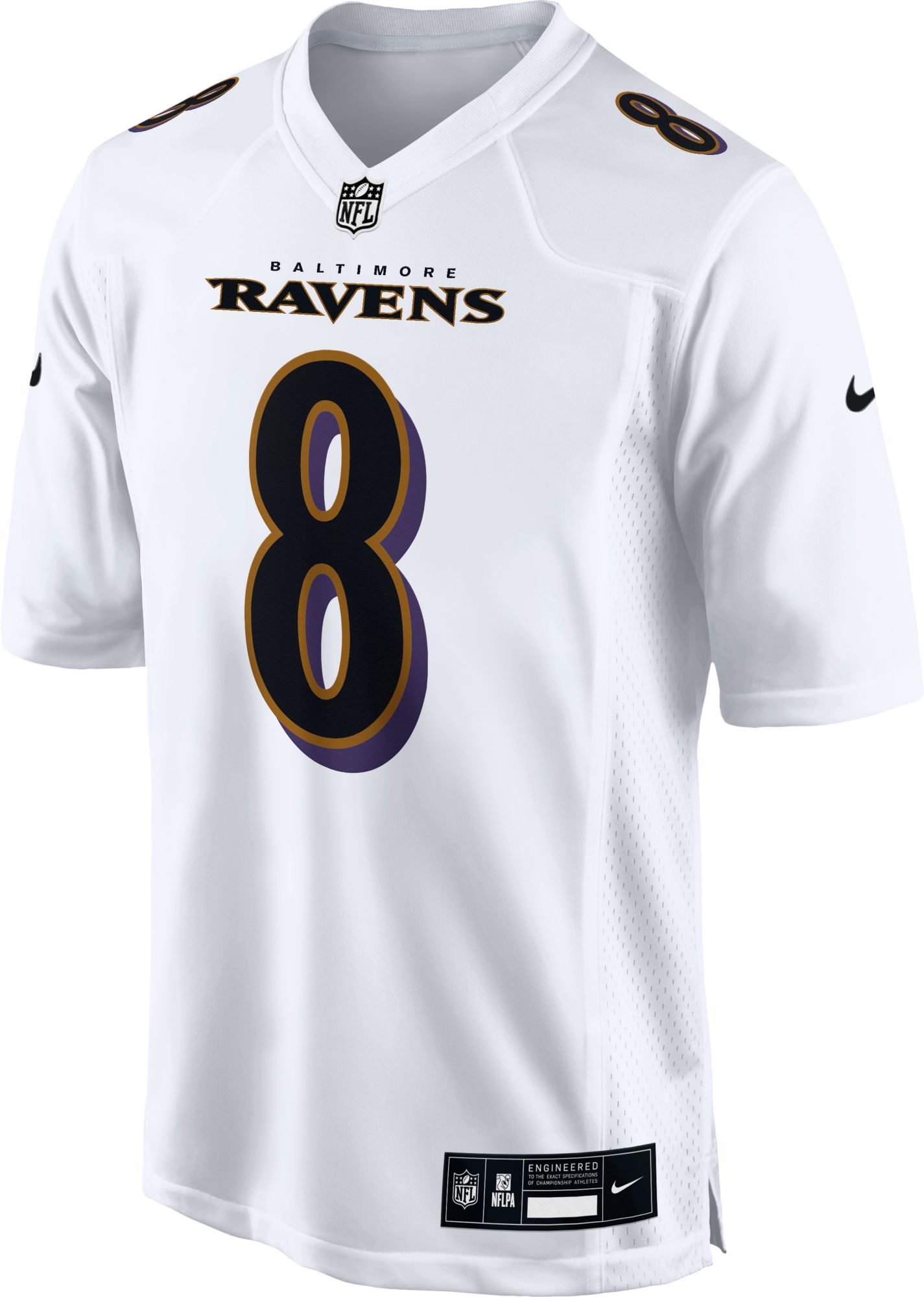 Baltimore Baltimore Ravens No8 Lamar Jackson White Men's Nike Team Logo Dual Overlap Limited Jersey