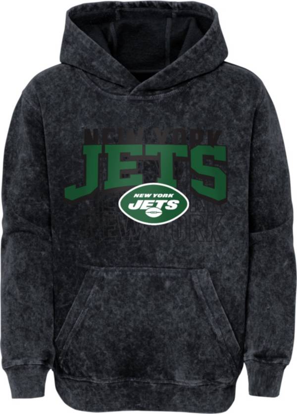 NFL Team Apparel Youth New York Jets Headline Mineral Wash Black Hoodie product image