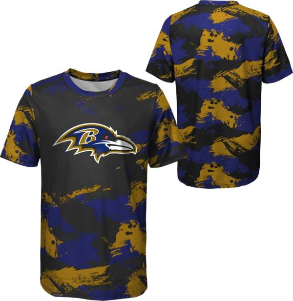 NFL Team Apparel Youth Baltimore Ravens Cross Pattern Black T-Shirt