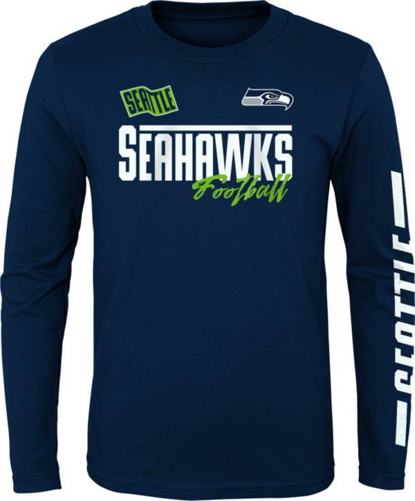 NFL Team Apparel Youth Seattle Seahawks Race Time Navy Long Sleeve T-Shirt
