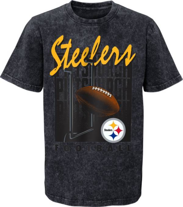 NFL Team Apparel Youth Pittsburgh Steelers Headline Mineral Wash Black T-Shirt product image