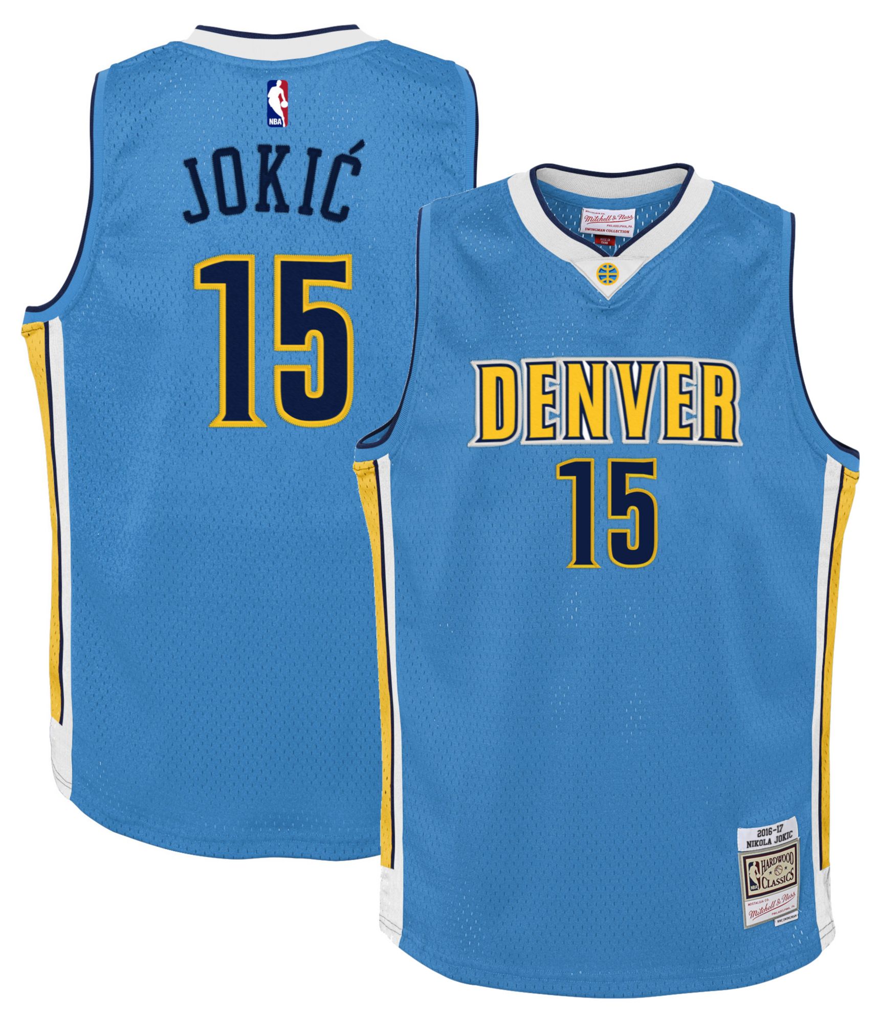 Mitchell & Ness Youth 2016 Denver Nuggets Nikola Jokic #15 Blue Hardwood Classics Swingman Jersey product image