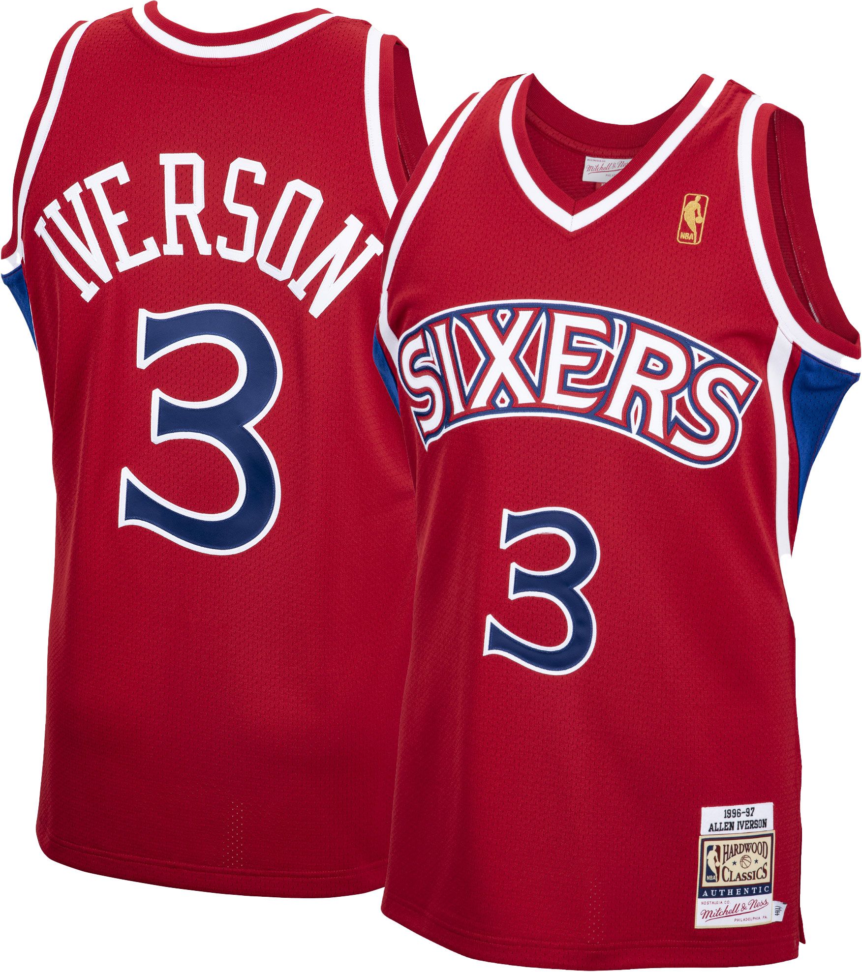 Mitchell & Ness Youth 1996 Philadelphia 76ers Allen Iverson # 3 Red Hardwood Classics Swingman Jersey product image
