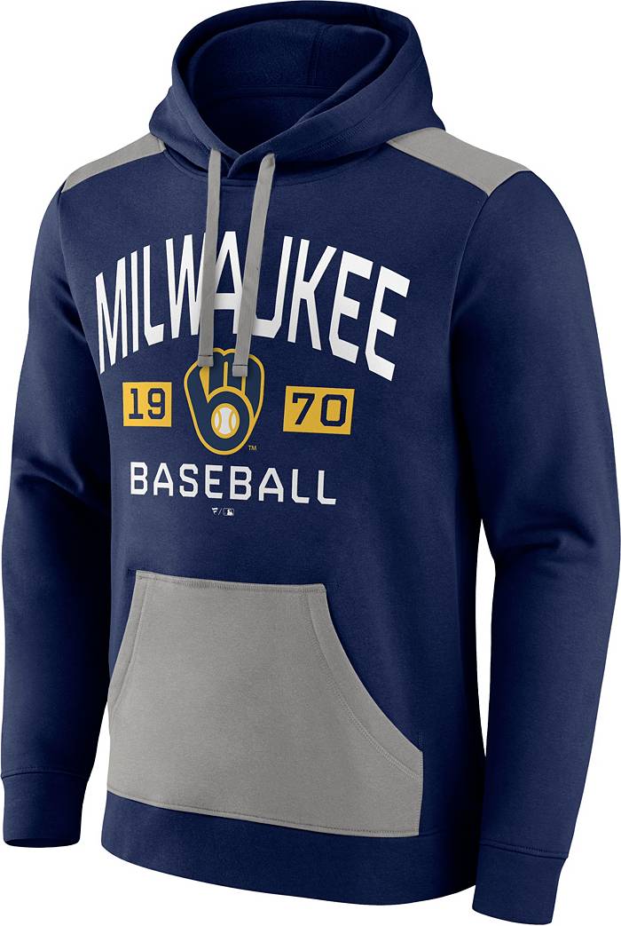 MLB Men's Milwaukee Brewers Navy Colorblock Pullover Hoodie