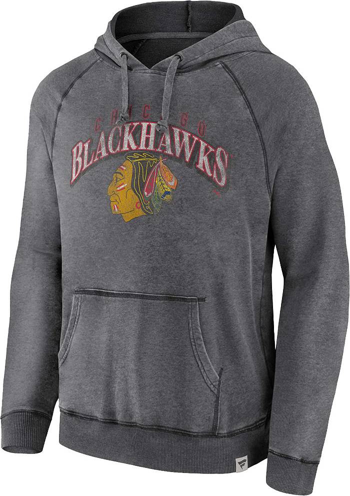 Fanatics Branded NHL Chicago Blackhawks Vintage Wash Storm Gray Pullover Hoodie, Men's, Medium