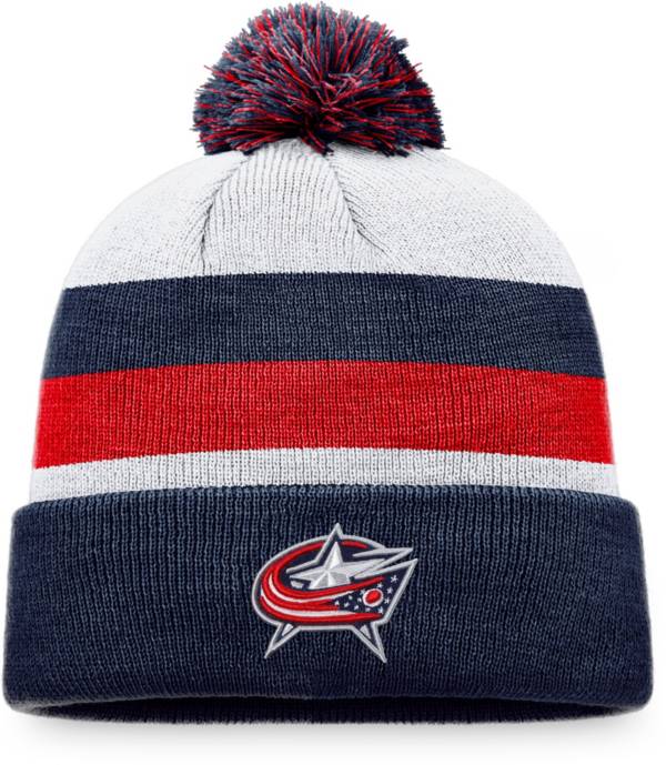 NHL Columbus Blue Jackets Stripe Navy Pom Cuffed Beanie