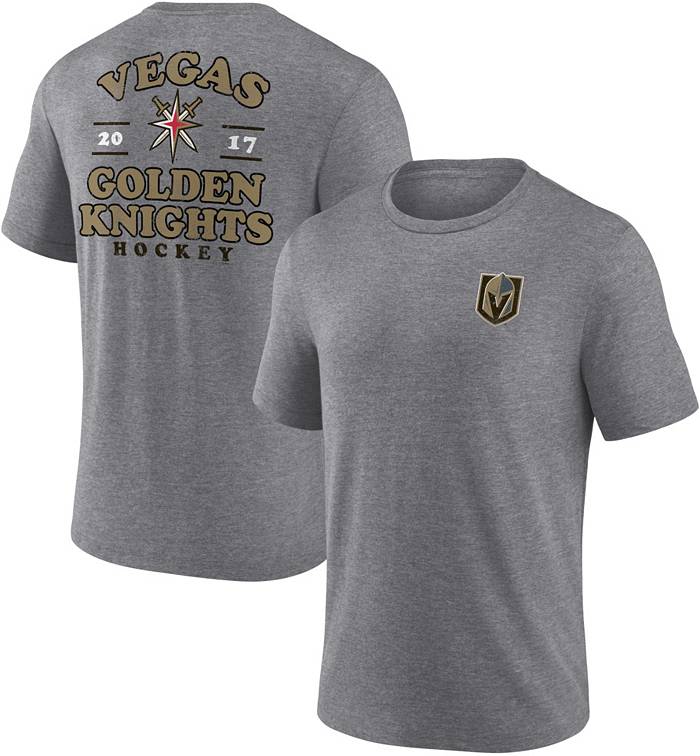 Fanatics NHL Vegas Golden Knights 2-Hit Tri-Blend Grey T-Shirt, Men's, Medium, Gray | Holiday Gift