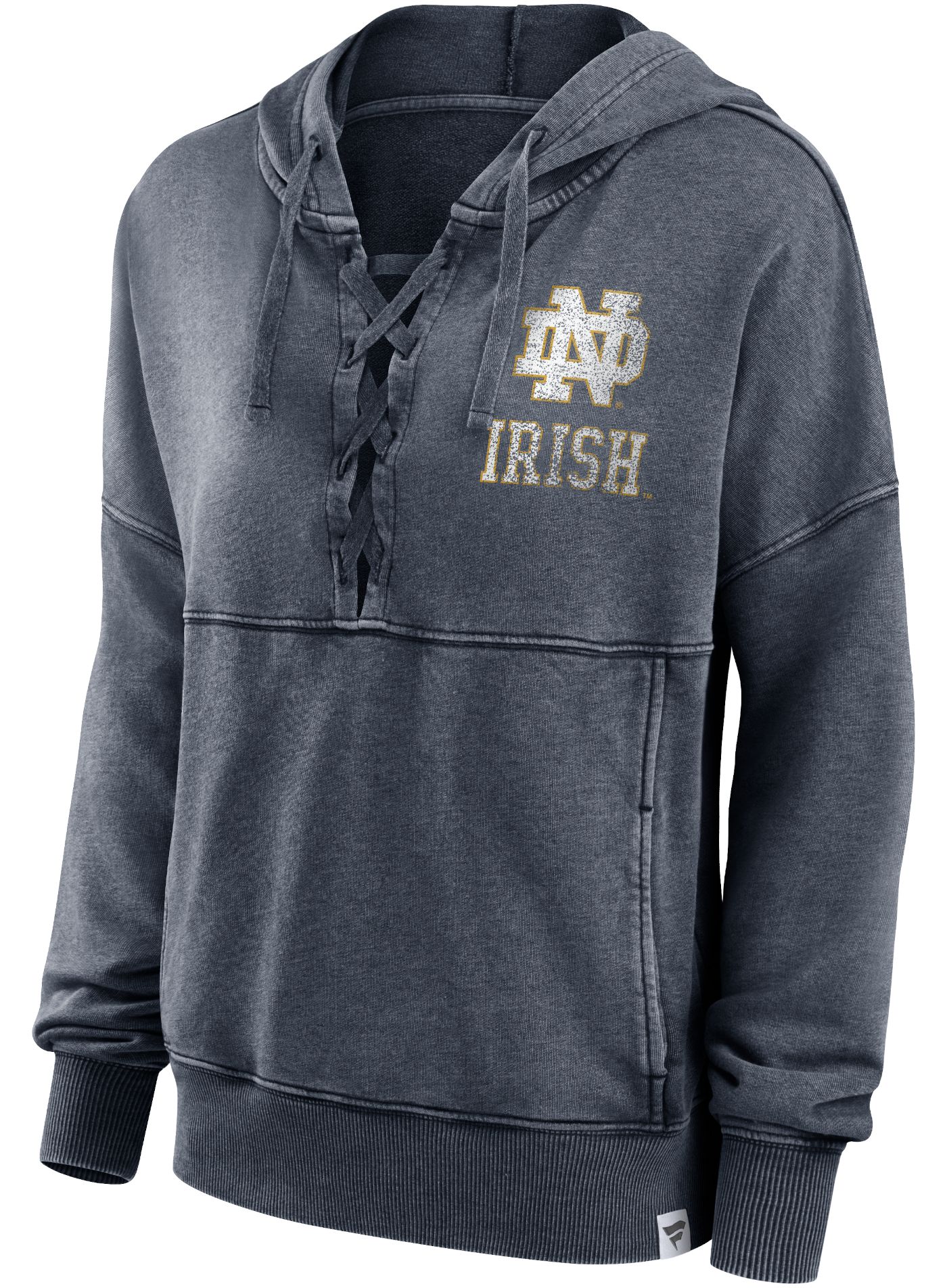 NCAA Women s Notre Dame Fighting Irish Grey True Classic Acid Wash Lace Up Hoodie Dick s Sporting Goods