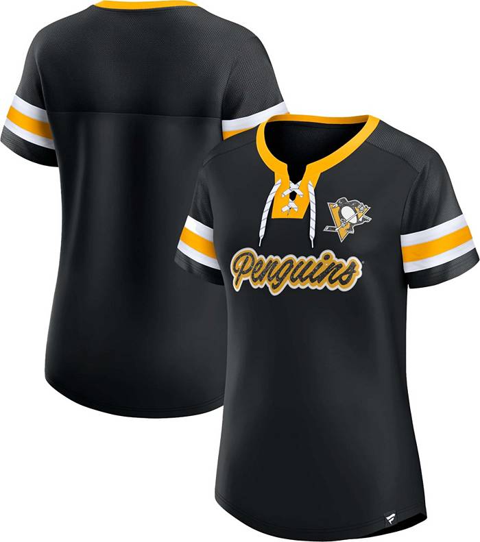 Pittsburgh Penguins Fanatics Branded Women's Lace-Up Jersey T-Shirt - Black