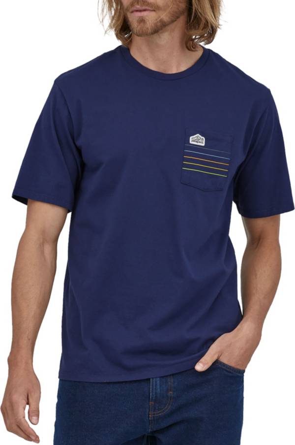 Patagonia Line Logo Ridge Stripe Organic Pocket T-Shirt - Men's Sound Blue, Xs