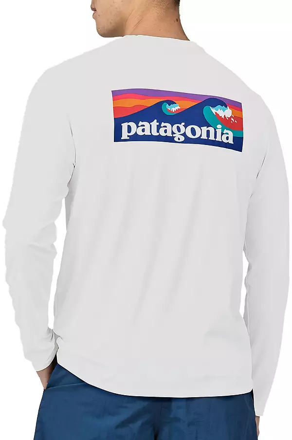 Patagonia Men's Long-Sleeved Capilene Cool Daily Graphic Shirt - Waters - Boardshort Logo: White,L