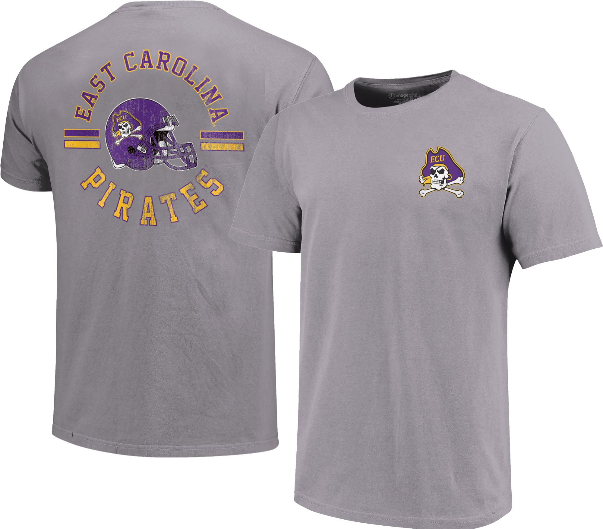 Image One Men's East Carolina Pirates Grey Helmet Arch T-Shirt product image