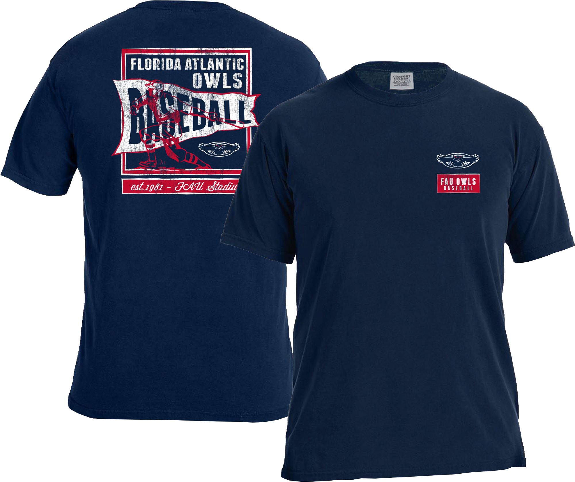 Image One Men's Florida Atlantic Owls Blue Baseball Flag T-Shirt product image