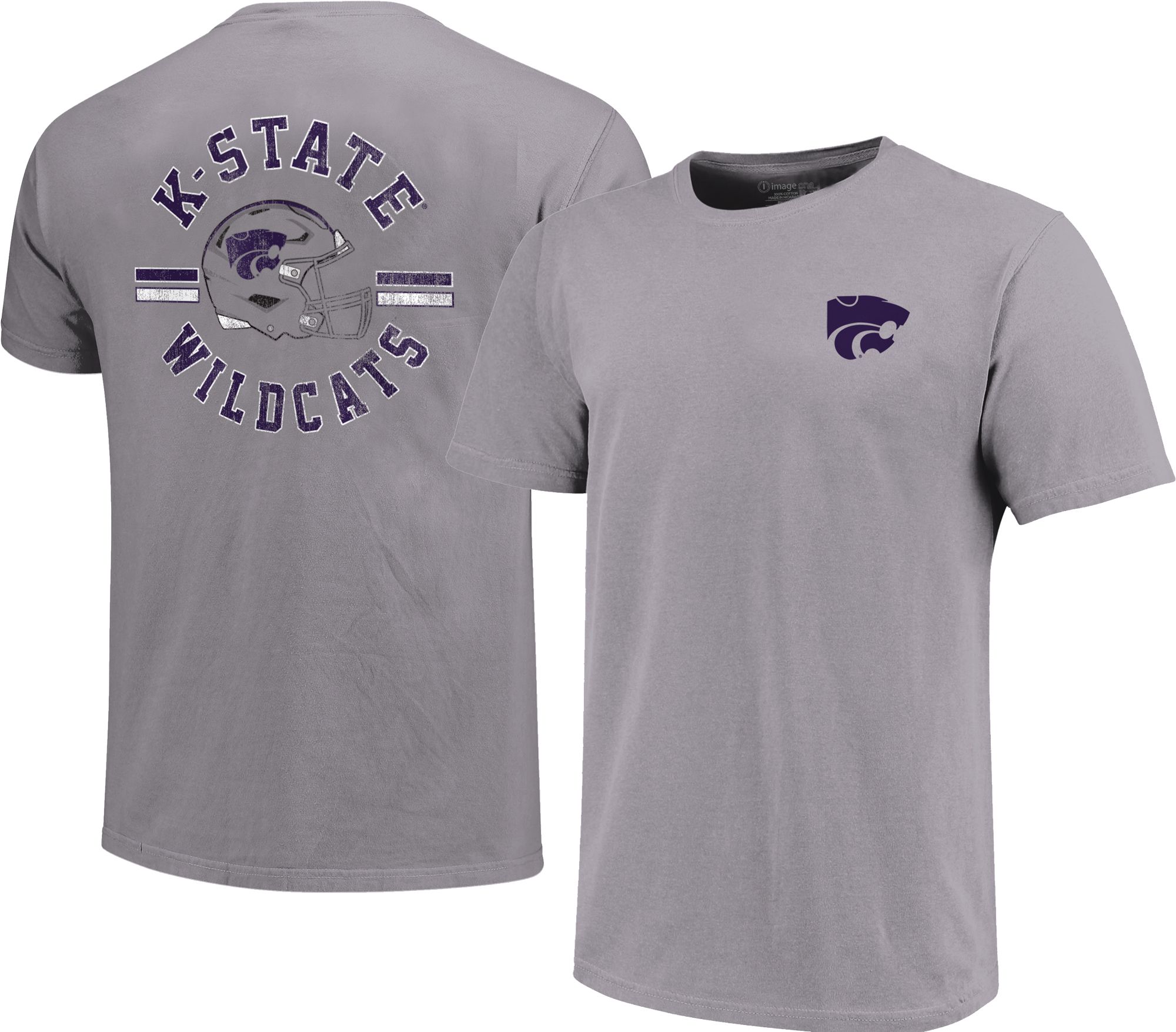 Image One Men's Kansas State Wildcats Grey Helmet Arch T-Shirt product image