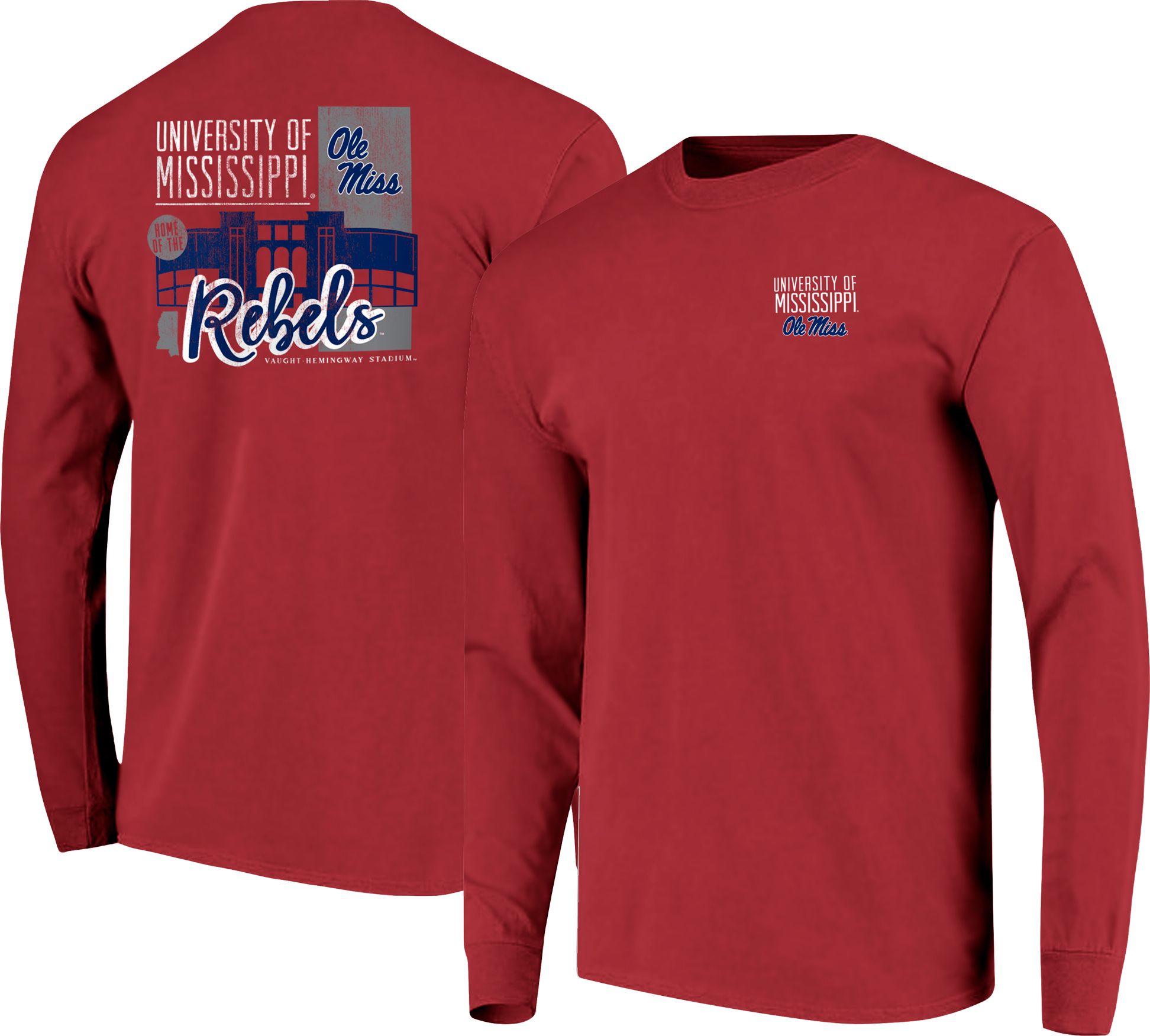 Image One Men's Ole Miss Rebels Red Building Strip Long Sleeve T-Shirt product image